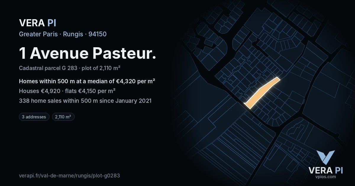 1 Avenue Pasteur, Rungis at night – the plot lit, the parcels around coloured by the prices near them