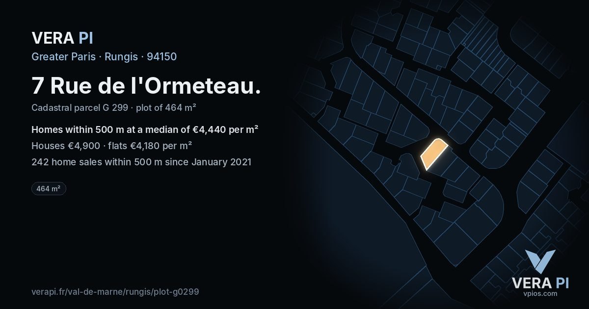 7 Rue de l'Ormeteau, Rungis at night – the plot lit, the parcels around coloured by the prices near them