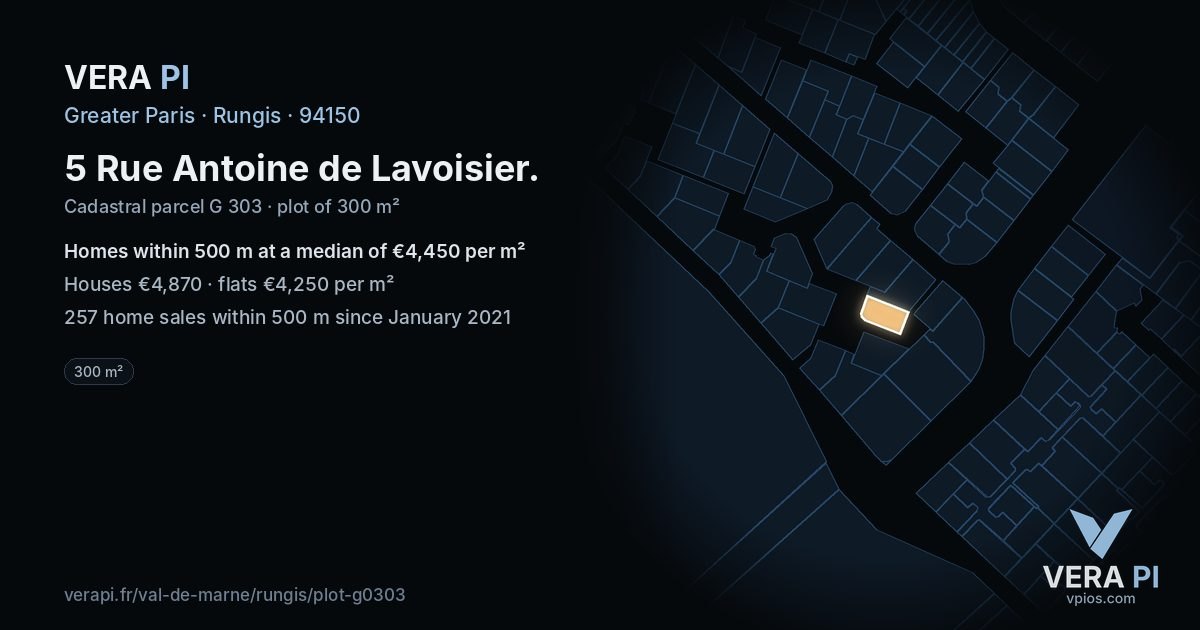 5 Rue Antoine de Lavoisier, Rungis at night – the plot lit, the parcels around coloured by the prices near them