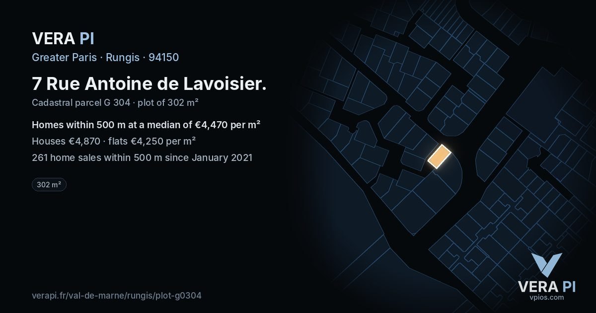 7 Rue Antoine de Lavoisier, Rungis at night – the plot lit, the parcels around coloured by the prices near them