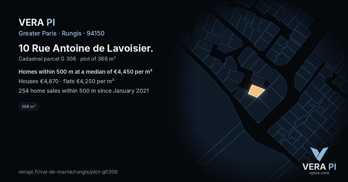 10 Rue Antoine de Lavoisier, Rungis at night – the plot lit, the parcels around coloured by the prices near them