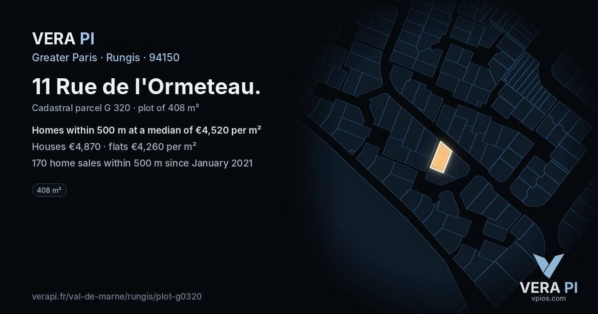 11 Rue de l'Ormeteau, Rungis at night – the plot lit, the parcels around coloured by the prices near them