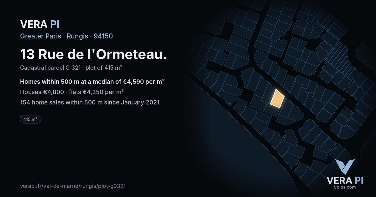 13 Rue de l'Ormeteau, Rungis at night – the plot lit, the parcels around coloured by the prices near them