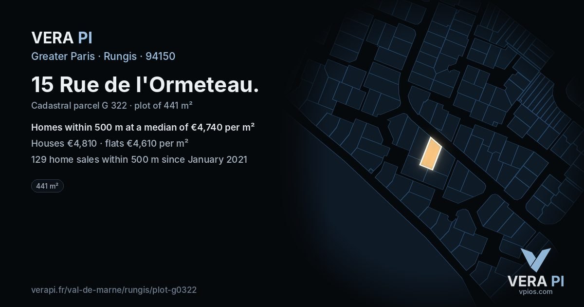 15 Rue de l'Ormeteau, Rungis at night – the plot lit, the parcels around coloured by the prices near them