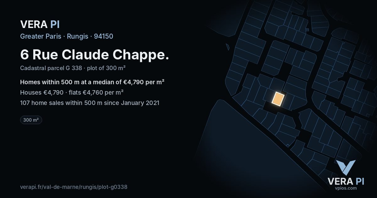 6 Rue Claude Chappe, Rungis at night – the plot lit, the parcels around coloured by the prices near them