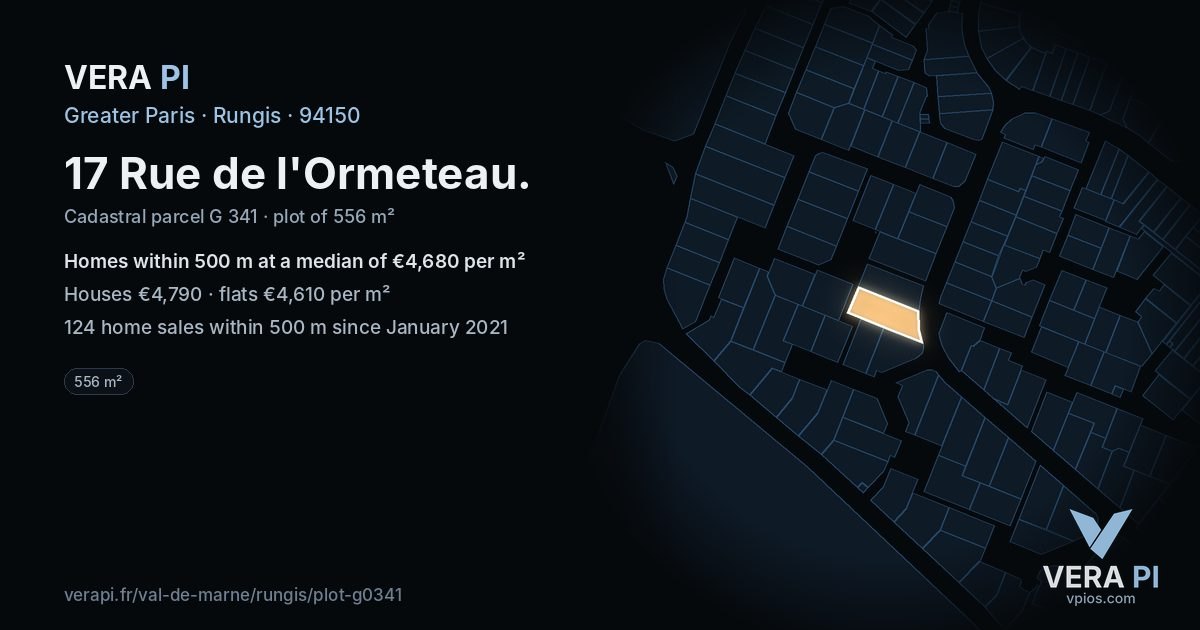 17 Rue de l'Ormeteau, Rungis at night – the plot lit, the parcels around coloured by the prices near them