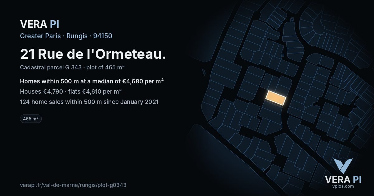 21 Rue de l'Ormeteau, Rungis at night – the plot lit, the parcels around coloured by the prices near them