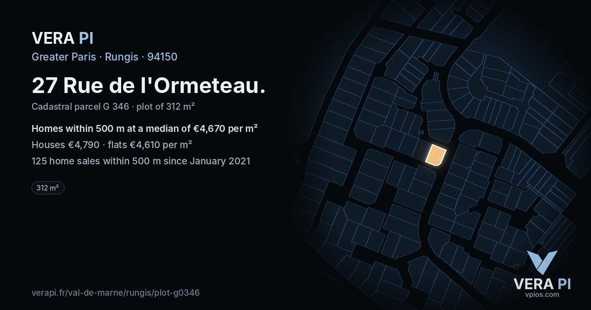 27 Rue de l'Ormeteau, Rungis at night – the plot lit, the parcels around coloured by the prices near them
