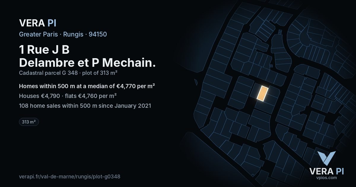 1 Rue J B Delambre et P Mechain, Rungis at night – the plot lit, the parcels around coloured by the prices near them