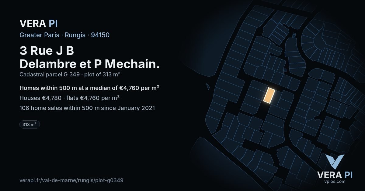 3 Rue J B Delambre et P Mechain, Rungis at night – the plot lit, the parcels around coloured by the prices near them