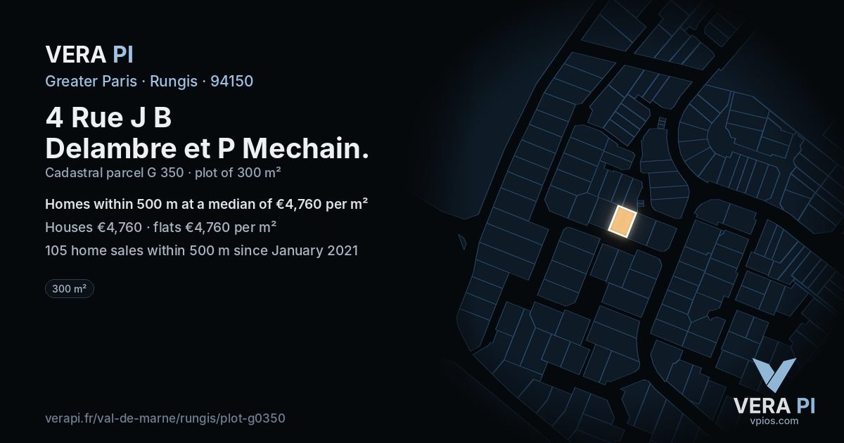 4 Rue J B Delambre et P Mechain, Rungis at night – the plot lit, the parcels around coloured by the prices near them