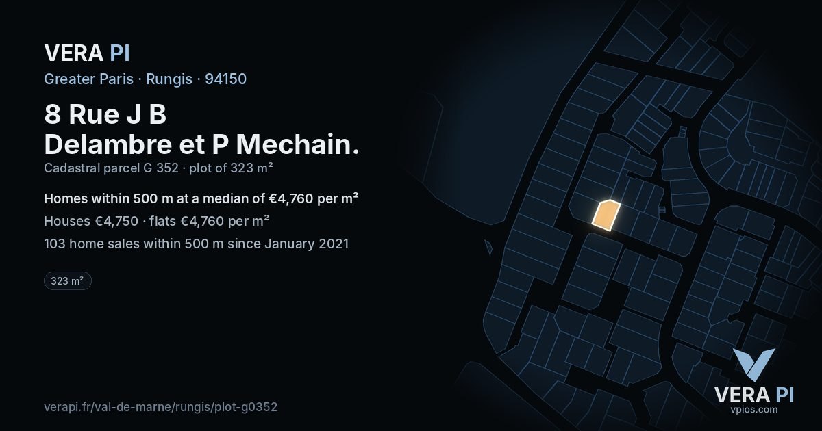 8 Rue J B Delambre et P Mechain, Rungis at night – the plot lit, the parcels around coloured by the prices near them