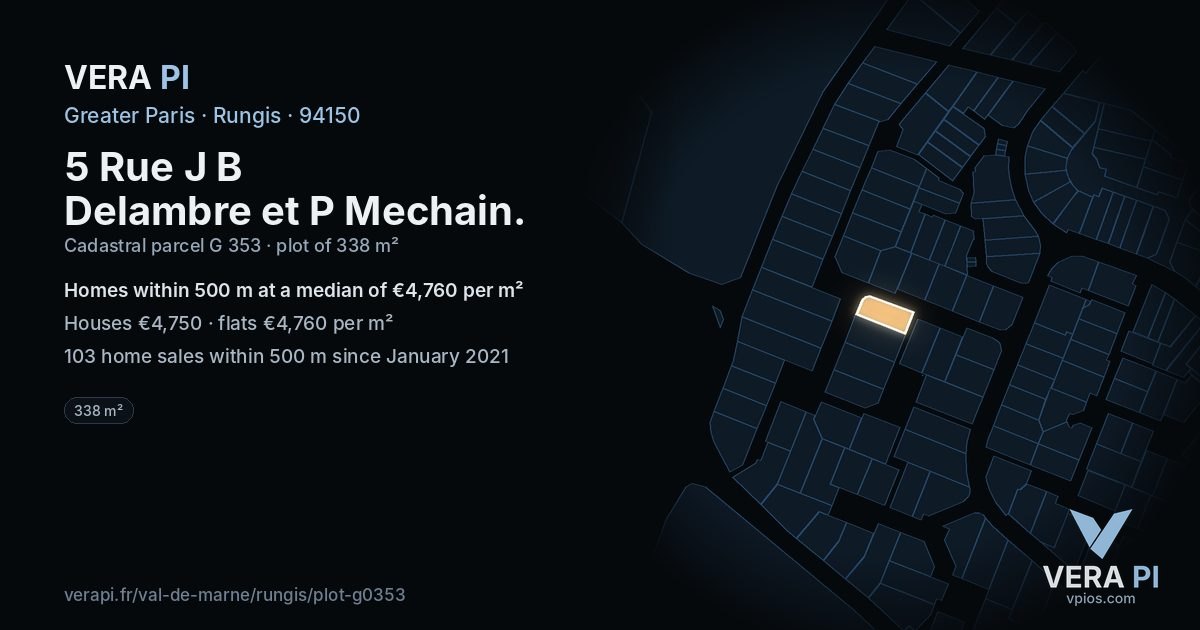 5 Rue J B Delambre et P Mechain, Rungis at night – the plot lit, the parcels around coloured by the prices near them