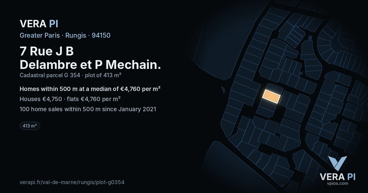 7 Rue J B Delambre et P Mechain, Rungis at night – the plot lit, the parcels around coloured by the prices near them