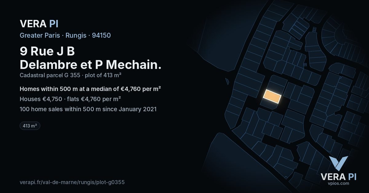 9 Rue J B Delambre et P Mechain, Rungis at night – the plot lit, the parcels around coloured by the prices near them