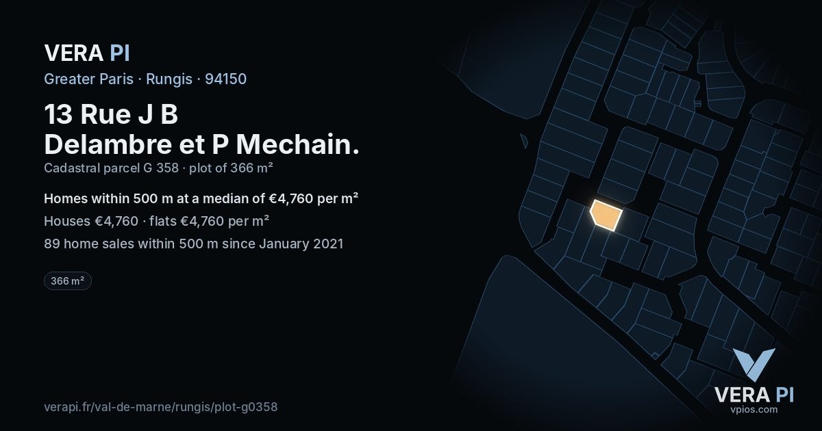 13 Rue J B Delambre et P Mechain, Rungis at night – the plot lit, the parcels around coloured by the prices near them