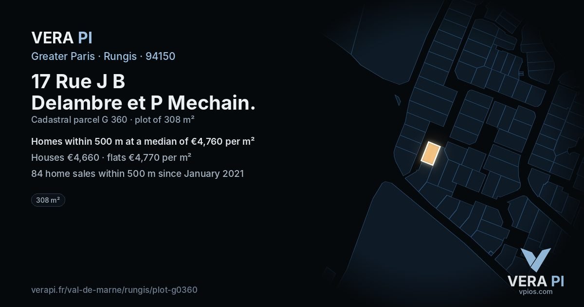 17 Rue J B Delambre et P Mechain, Rungis at night – the plot lit, the parcels around coloured by the prices near them