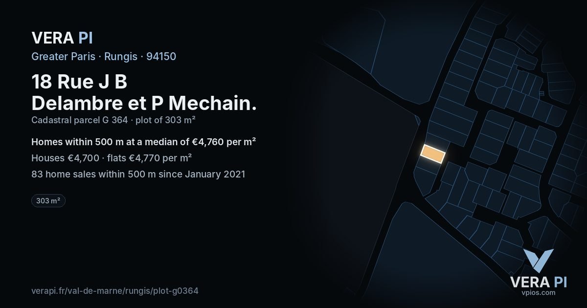 18 Rue J B Delambre et P Mechain, Rungis at night – the plot lit, the parcels around coloured by the prices near them