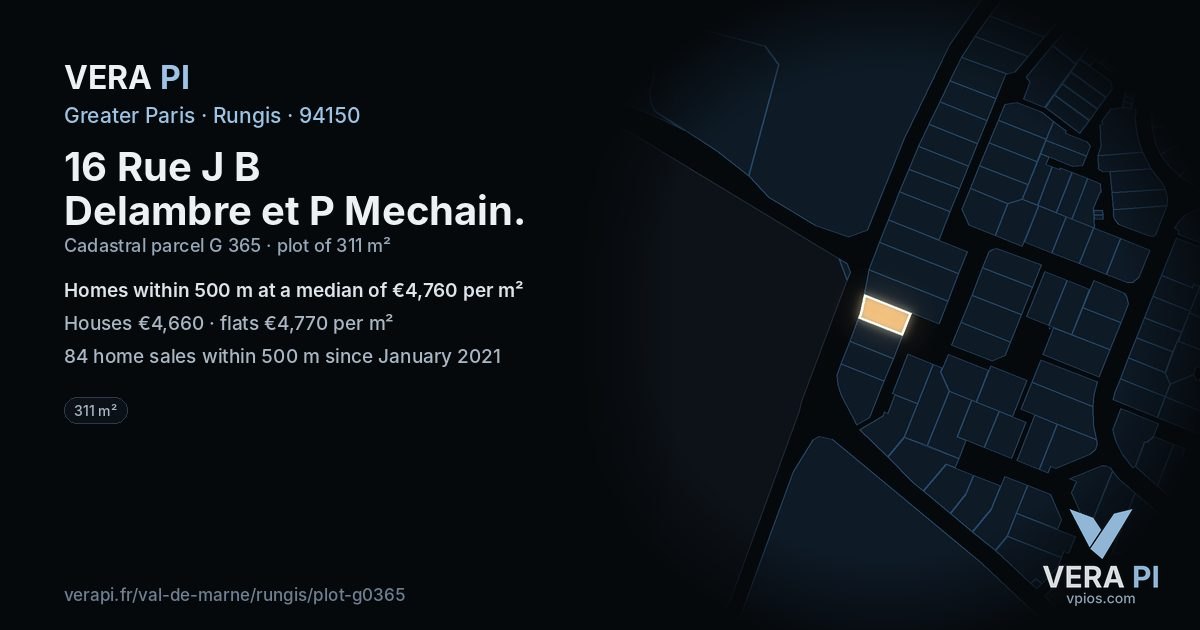 16 Rue J B Delambre et P Mechain, Rungis at night – the plot lit, the parcels around coloured by the prices near them