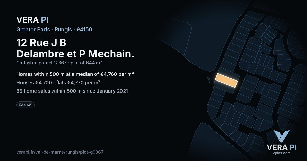 12 Rue J B Delambre et P Mechain, Rungis at night – the plot lit, the parcels around coloured by the prices near them