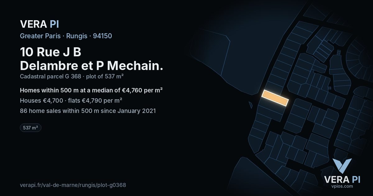 10 Rue J B Delambre et P Mechain, Rungis at night – the plot lit, the parcels around coloured by the prices near them