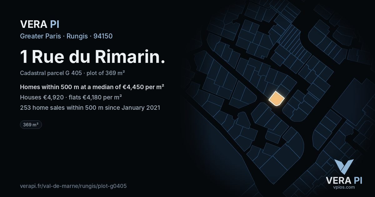 1 Rue du Rimarin, Rungis at night – the plot lit, the parcels around coloured by the prices near them