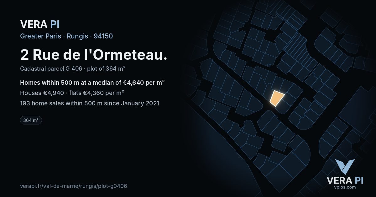 2 Rue de l'Ormeteau, Rungis at night – the plot lit, the parcels around coloured by the prices near them