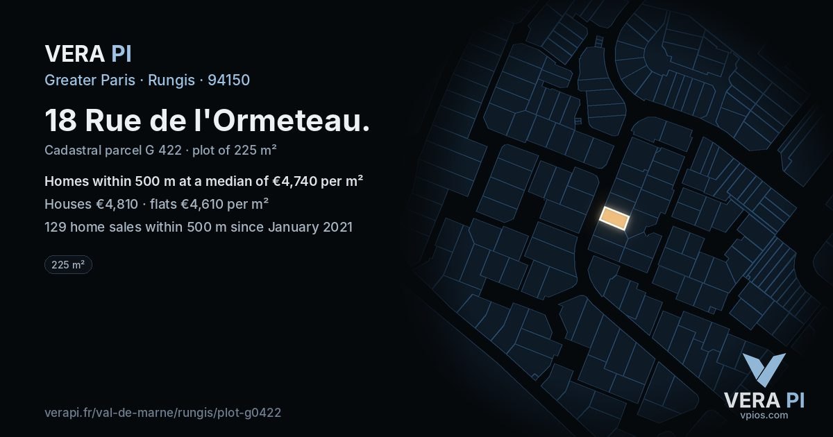 18 Rue de l'Ormeteau, Rungis at night – the plot lit, the parcels around coloured by the prices near them