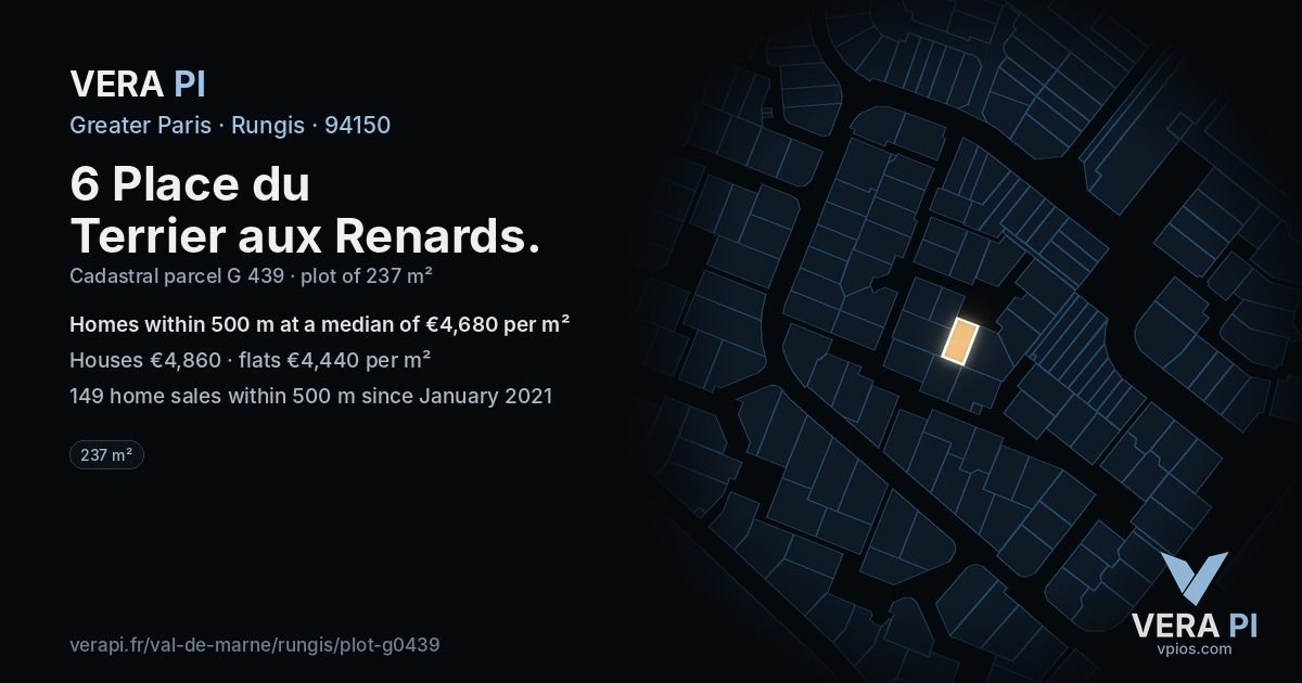 6 Place du Terrier aux Renards, Rungis at night – the plot lit, the parcels around coloured by the prices near them