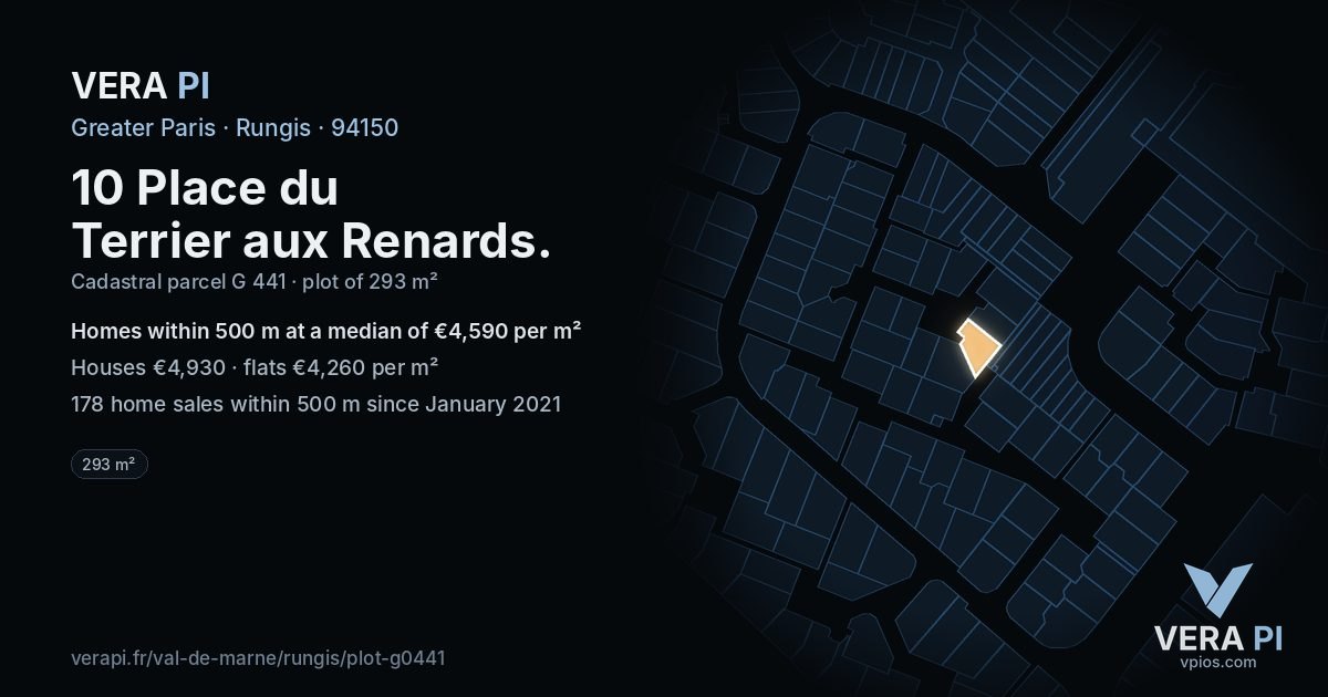 10 Place du Terrier aux Renards, Rungis at night – the plot lit, the parcels around coloured by the prices near them