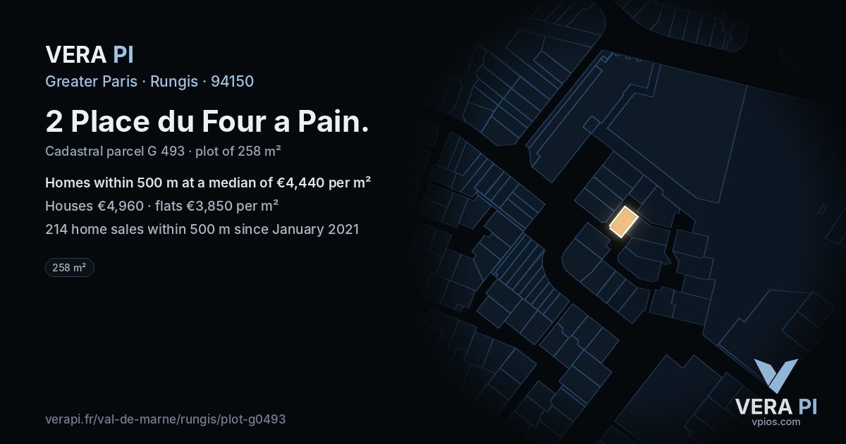 2 Place du Four a Pain, Rungis at night – the plot lit, the parcels around coloured by the prices near them