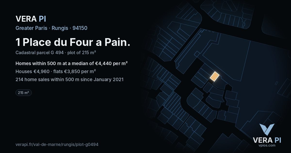 1 Place du Four a Pain, Rungis at night – the plot lit, the parcels around coloured by the prices near them