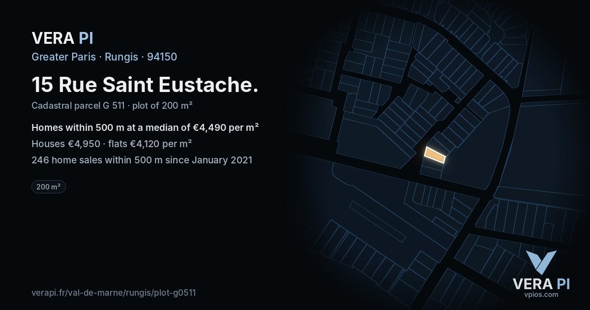 15 Rue Saint Eustache, Rungis at night – the plot lit, the parcels around coloured by the prices near them