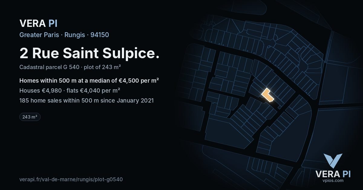 2 Rue Saint Sulpice, Rungis at night – the plot lit, the parcels around coloured by the prices near them