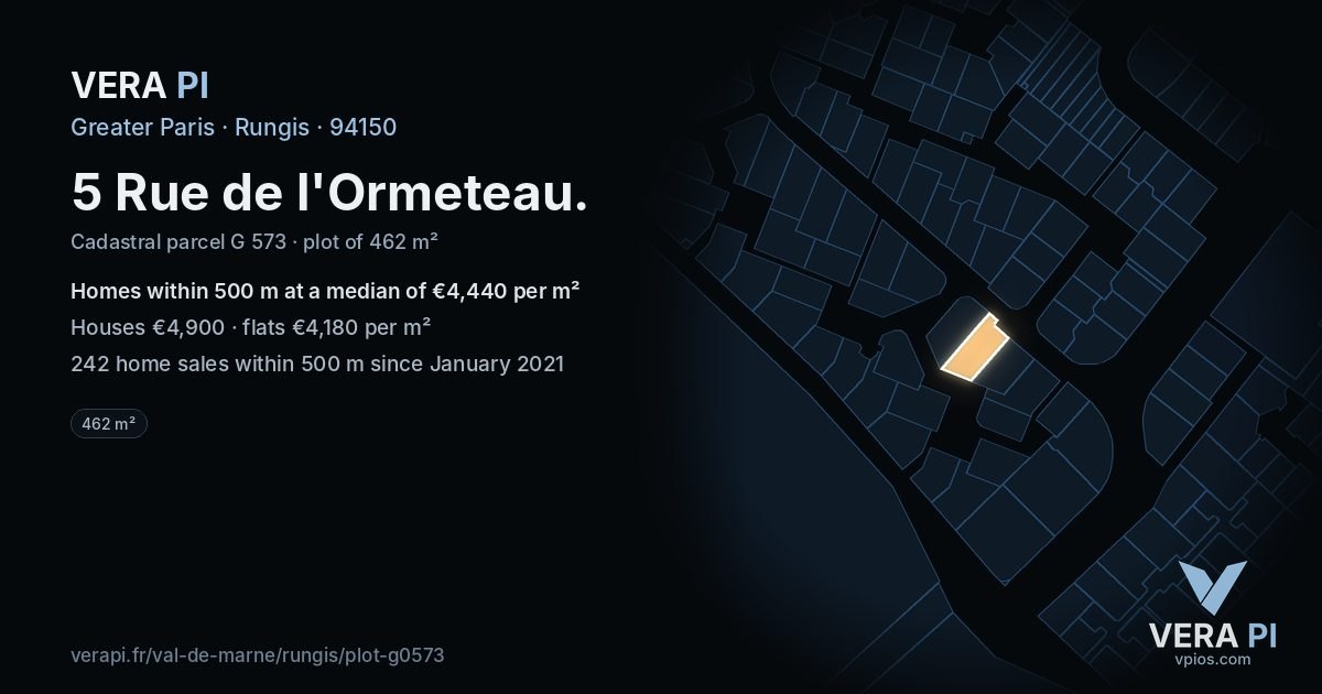 5 Rue de l'Ormeteau, Rungis at night – the plot lit, the parcels around coloured by the prices near them