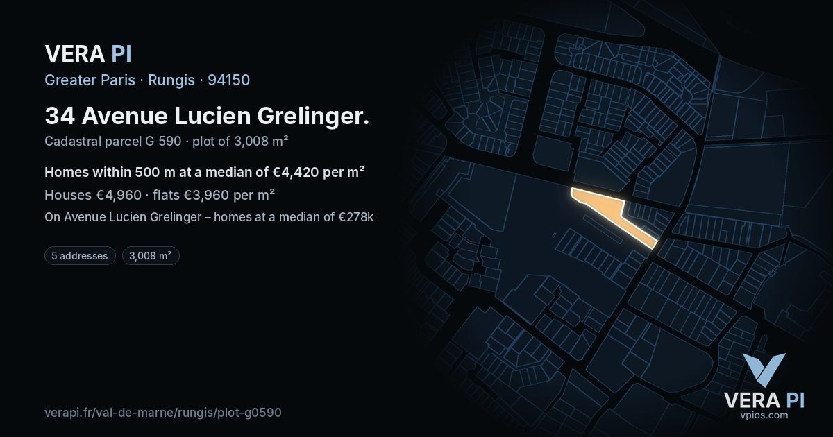 34 Avenue Lucien Grelinger, Rungis at night – the plot lit, the parcels around coloured by the prices near them