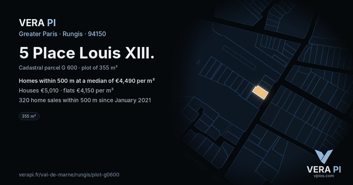 5 Place Louis XIII, Rungis at night – the plot lit, the parcels around coloured by the prices near them