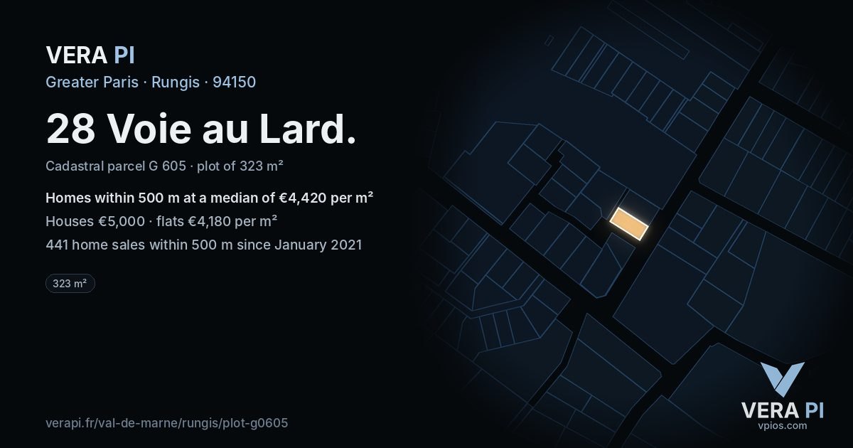 28 Voie au Lard, Rungis at night – the plot lit, the parcels around coloured by the prices near them