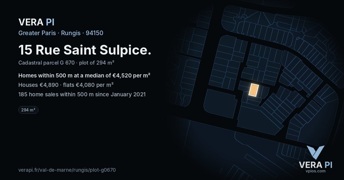 15 Rue Saint Sulpice, Rungis at night – the plot lit, the parcels around coloured by the prices near them