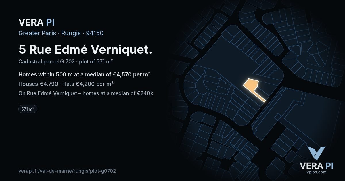 5 Rue Edmé Verniquet, Rungis at night – the plot lit, the parcels around coloured by the prices near them