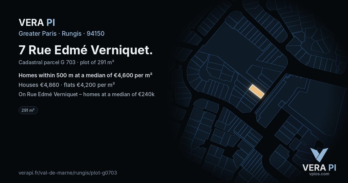 7 Rue Edmé Verniquet, Rungis at night – the plot lit, the parcels around coloured by the prices near them