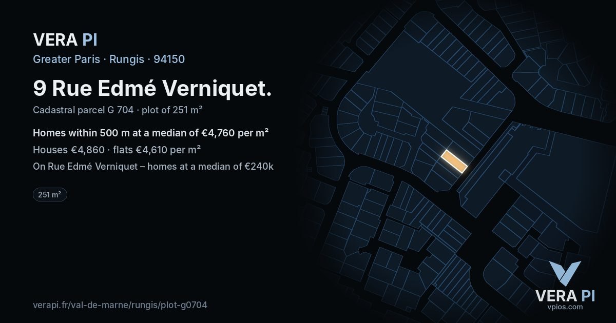 9 Rue Edmé Verniquet, Rungis at night – the plot lit, the parcels around coloured by the prices near them