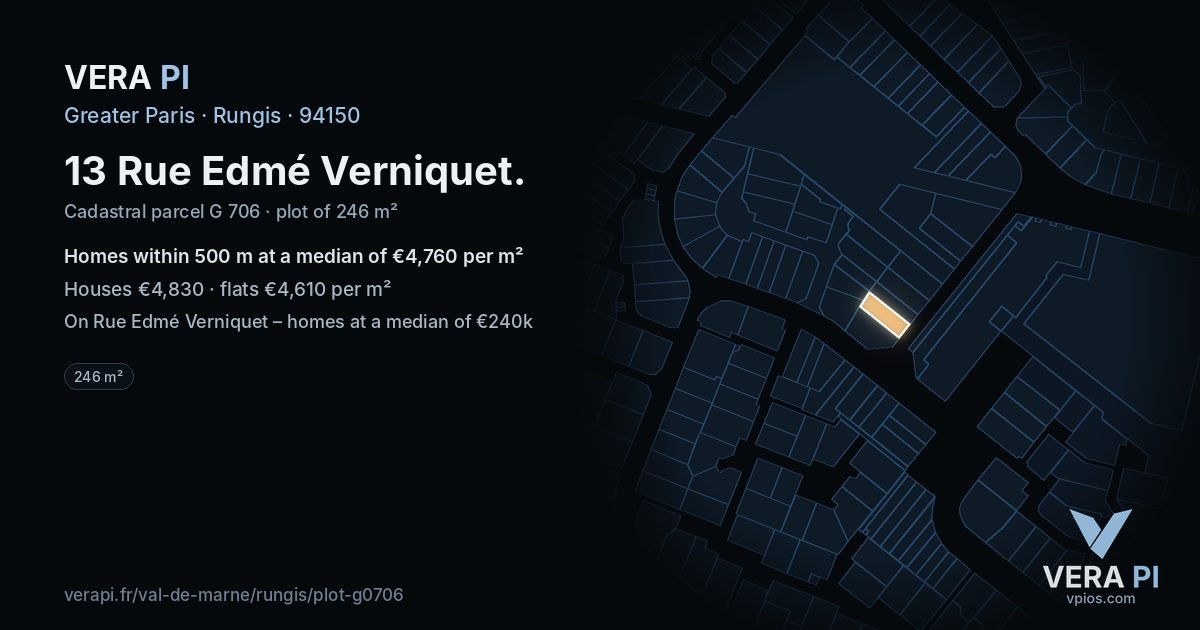 13 Rue Edmé Verniquet, Rungis at night – the plot lit, the parcels around coloured by the prices near them