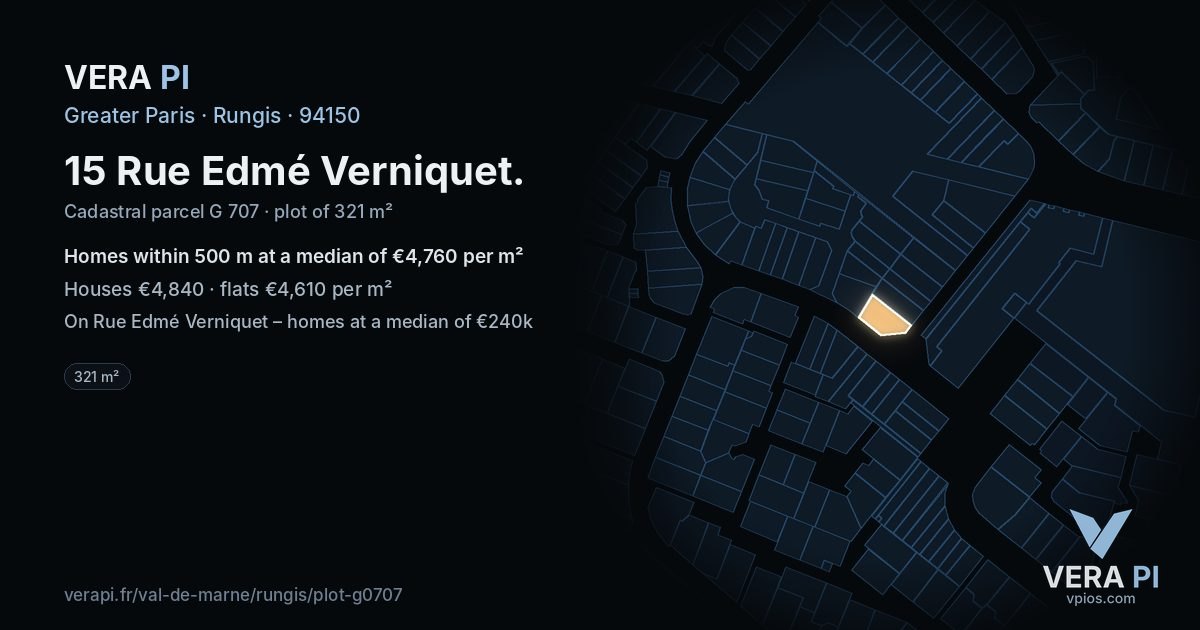 15 Rue Edmé Verniquet, Rungis at night – the plot lit, the parcels around coloured by the prices near them