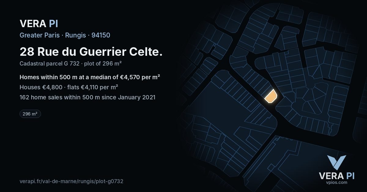 28 Rue du Guerrier Celte, Rungis at night – the plot lit, the parcels around coloured by the prices near them