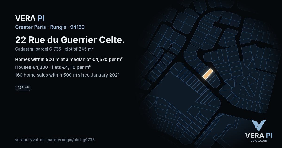 22 Rue du Guerrier Celte, Rungis at night – the plot lit, the parcels around coloured by the prices near them