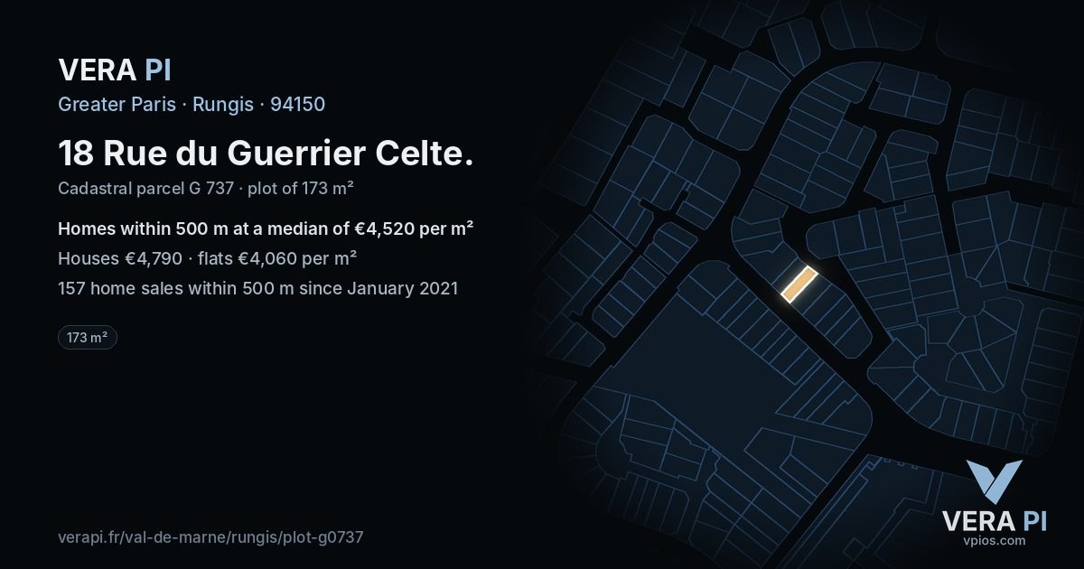 18 Rue du Guerrier Celte, Rungis at night – the plot lit, the parcels around coloured by the prices near them