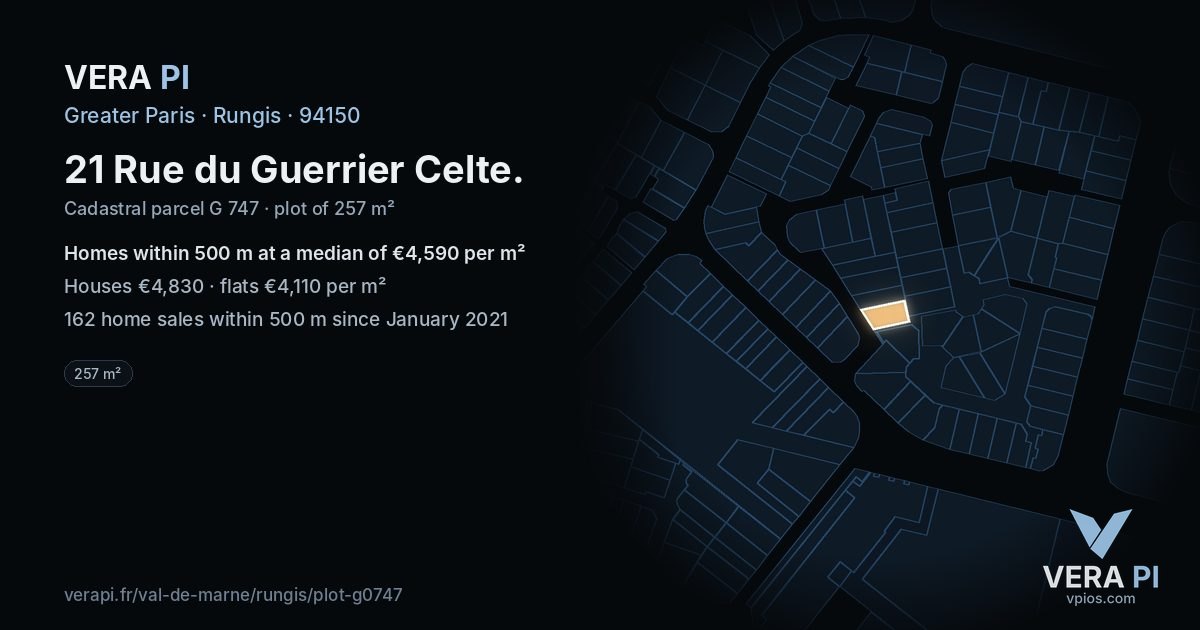 21 Rue du Guerrier Celte, Rungis at night – the plot lit, the parcels around coloured by the prices near them