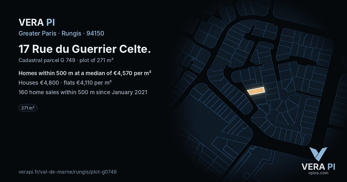 17 Rue du Guerrier Celte, Rungis at night – the plot lit, the parcels around coloured by the prices near them