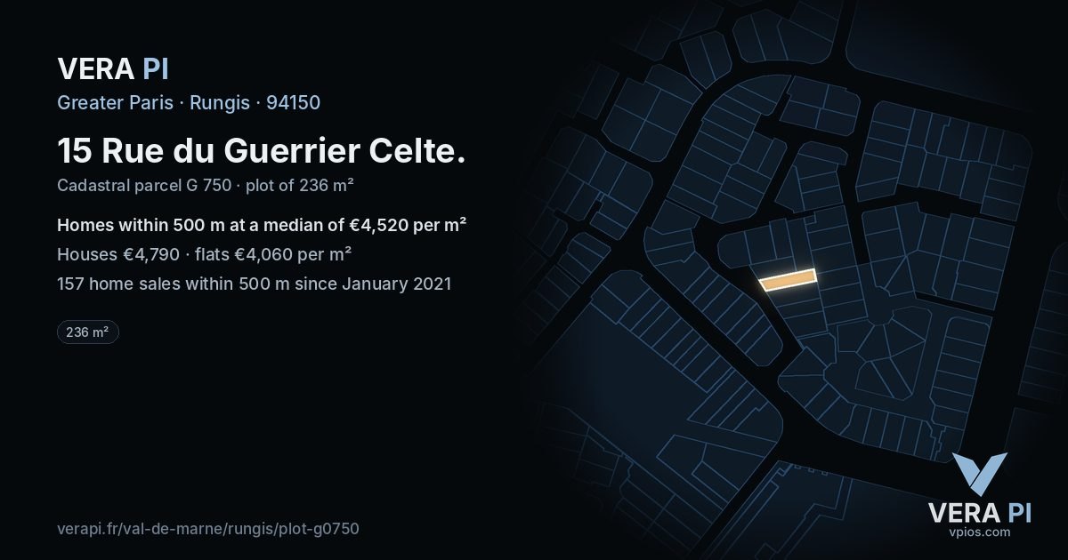 15 Rue du Guerrier Celte, Rungis at night – the plot lit, the parcels around coloured by the prices near them
